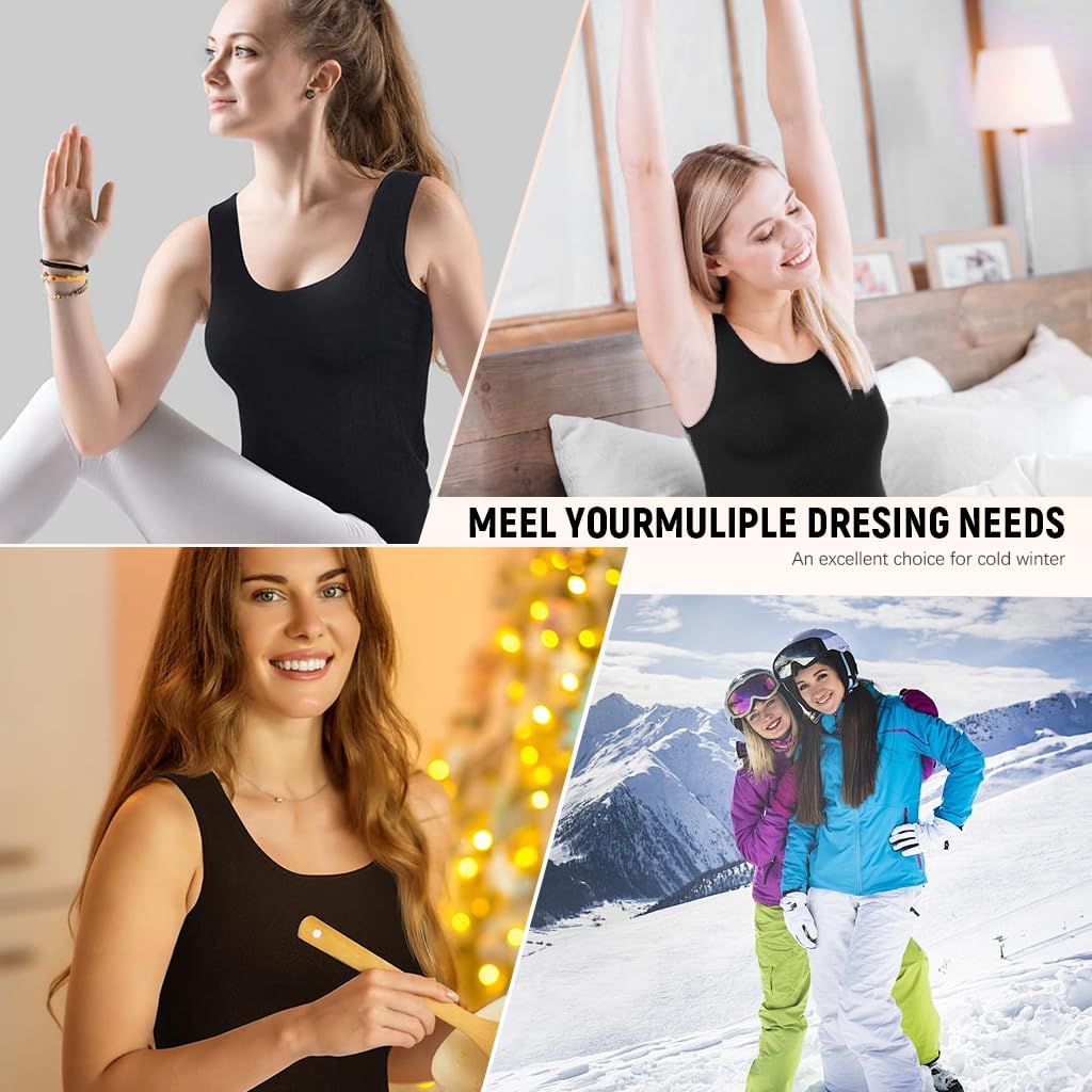 SANNIDHI Women’s Thermal Underwear Tops for Cold Weather with Fleece Lining 3 PCS Black