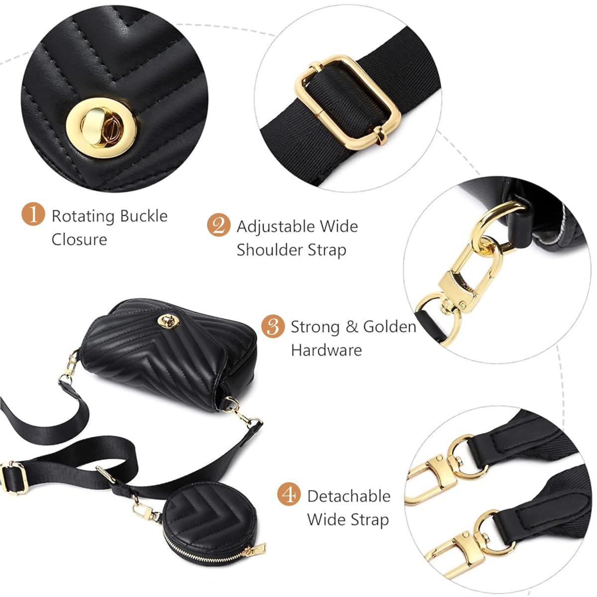 Zibuyu Sling Bag for Women featuring Chain Detail and 20×6.5×13.5cm PU Leather Design | Black