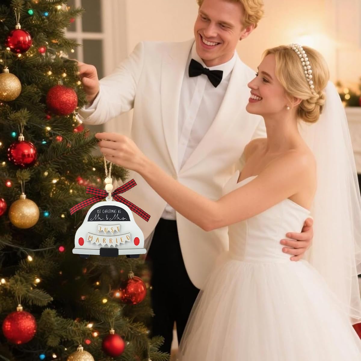 HASTHIP Wedding Gifts for Couples featuring Wooden Hanging Ornament with Just Married Design | Bridal Shower and Anniversary Decoration