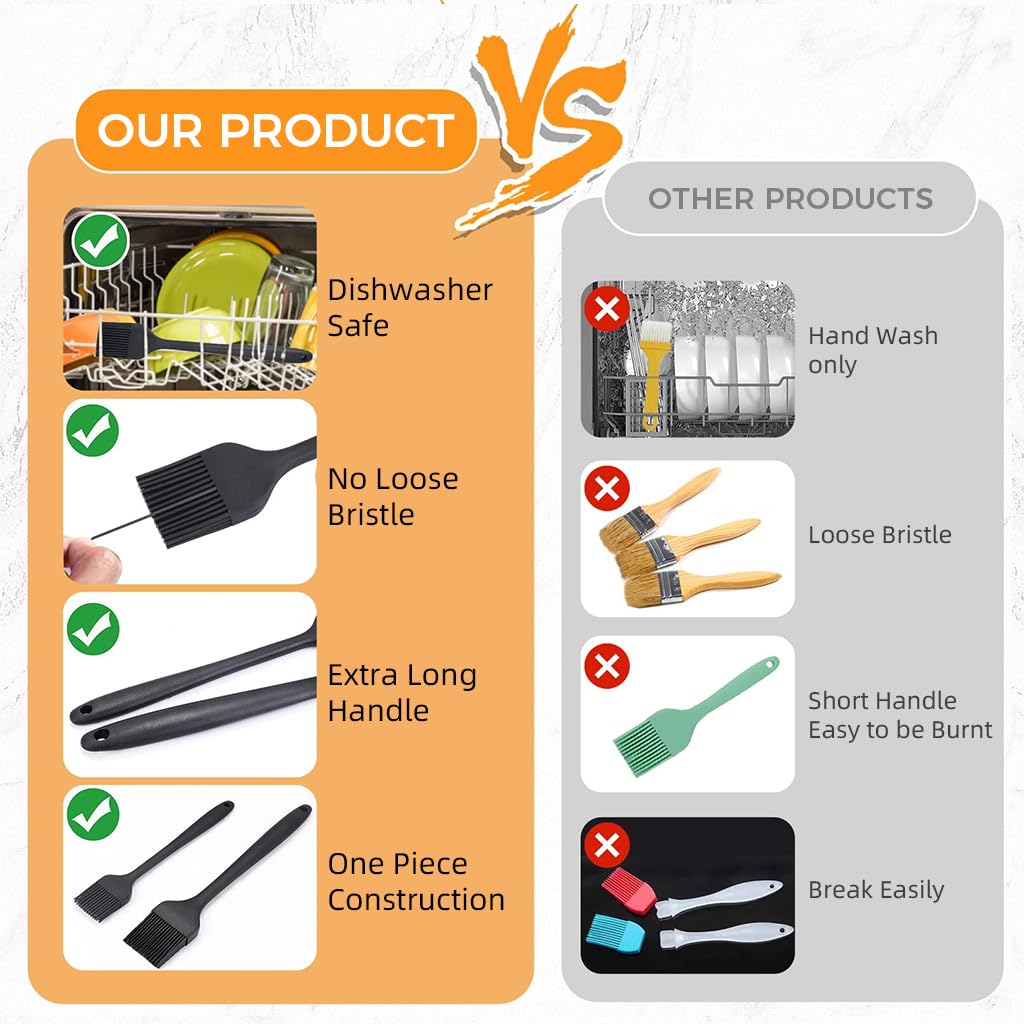HASTHIP Silicone Oil Brush for Cooking and BBQ with 10.6 in Handle | 2Pcs Food Grade Heat Resistant Set