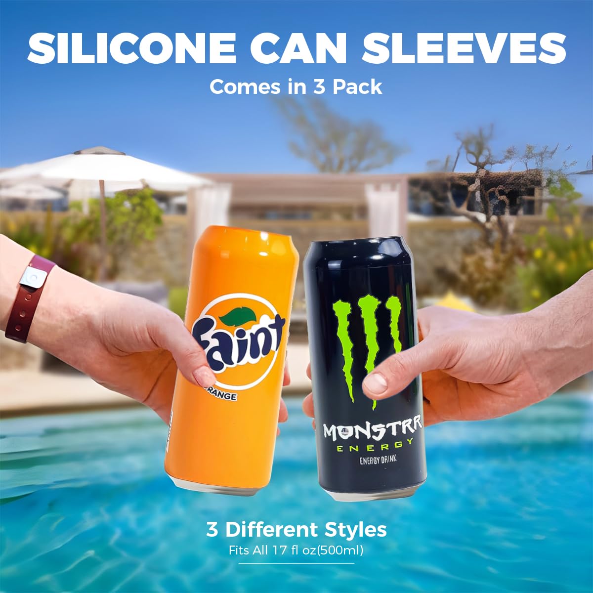 HASTHIP Silicone Can Sleeve Covers for 500ml Cans with Zip Top | 3 Pack Mixed Set