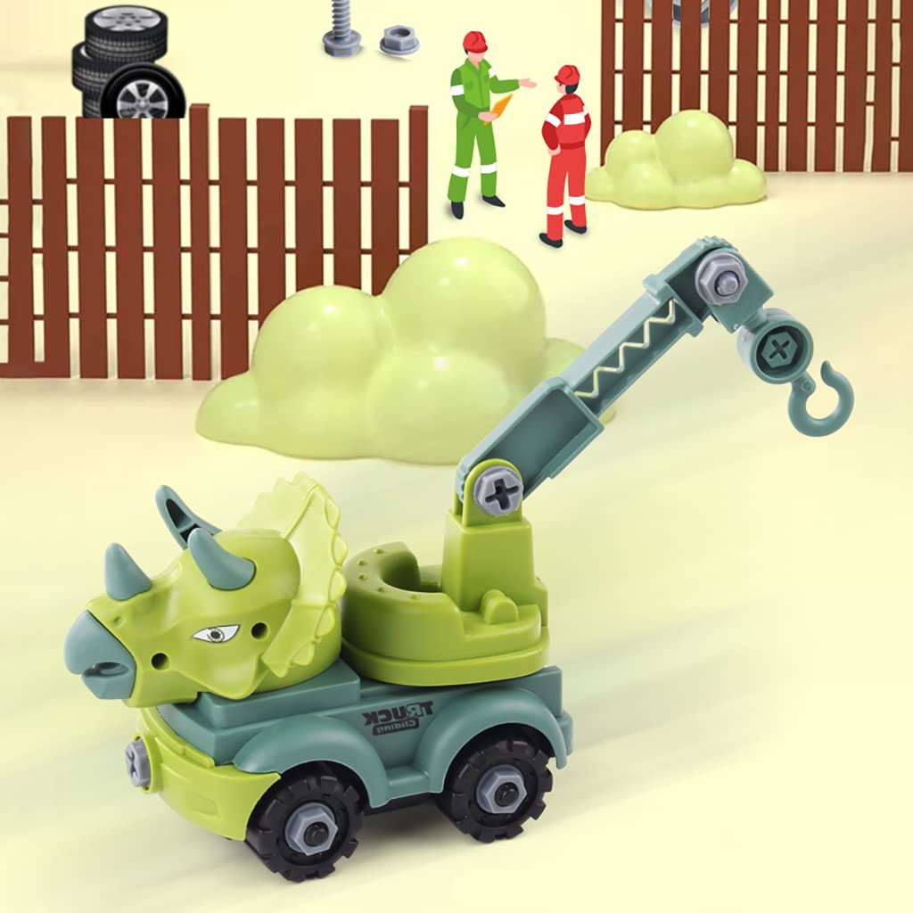 PATPAT Dinosaur Car Toy for Kids, Dinosaur Toys for Kids, Assembly Dinosaur Toy with Mini Toy Screwdriver and Wrench, STEM Building Blocks Toy Birthday Gifts for Boys Girls 3+ Years Old-Triceratops