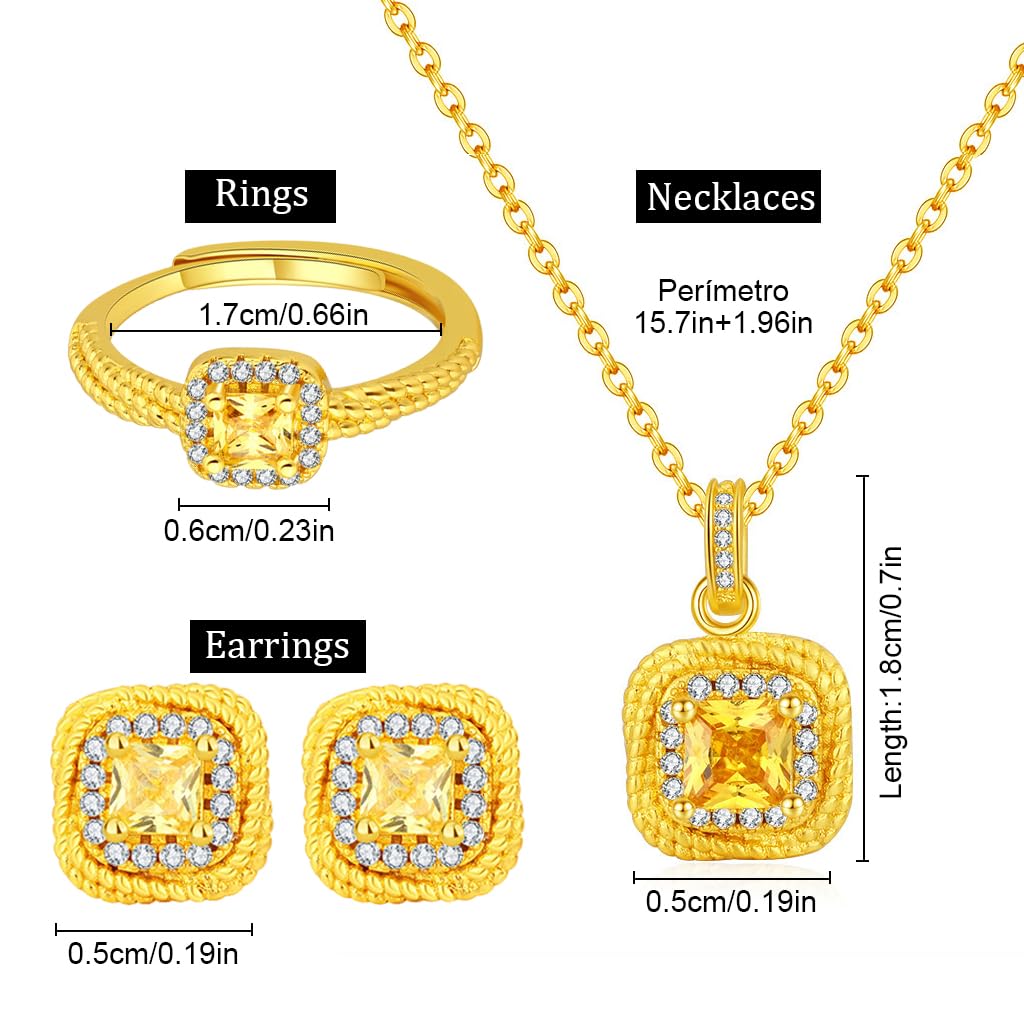 SANNIDHI Jewelry Set for Women with Cubic Zirconia Necklace and Earrings | Gold-Plated 4-Piece Bridal Gift
