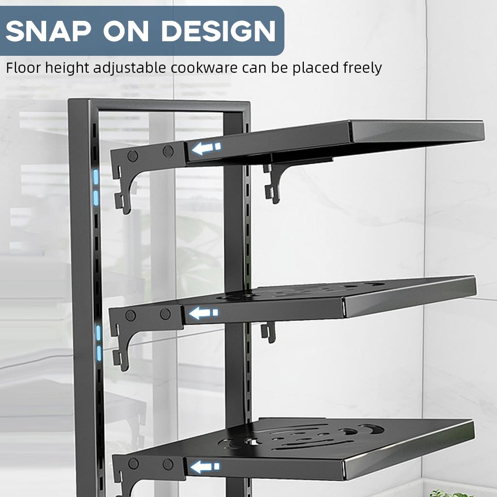 HASTHIP Pot and Pan Organizer Rack for Kitchen with 5 Detachable Shelves 51x22.6x43cm Black