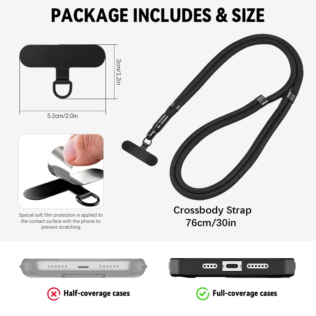 ZORBES Phone Neck Lanyard with 360° Swivel Strap and Adjustable Cord Lock | Black Nylon