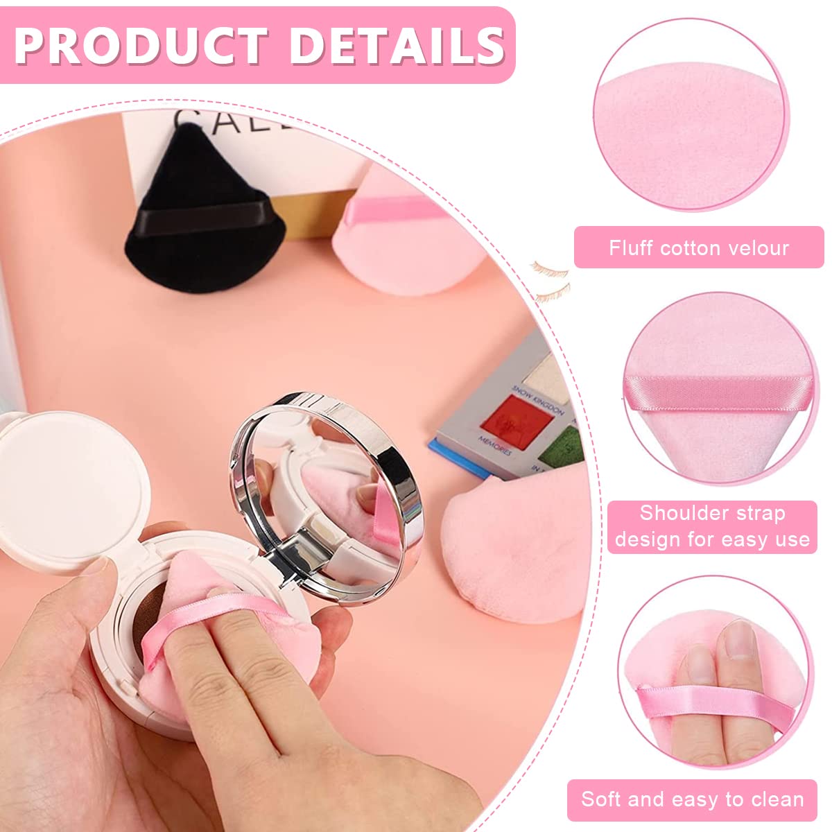 MAYCREATE Triangle Powder Puff for Dry and Wet Makeup featuring Dual Shape Design | 4 Pcs Cotton Set 7.2×7.0 cm