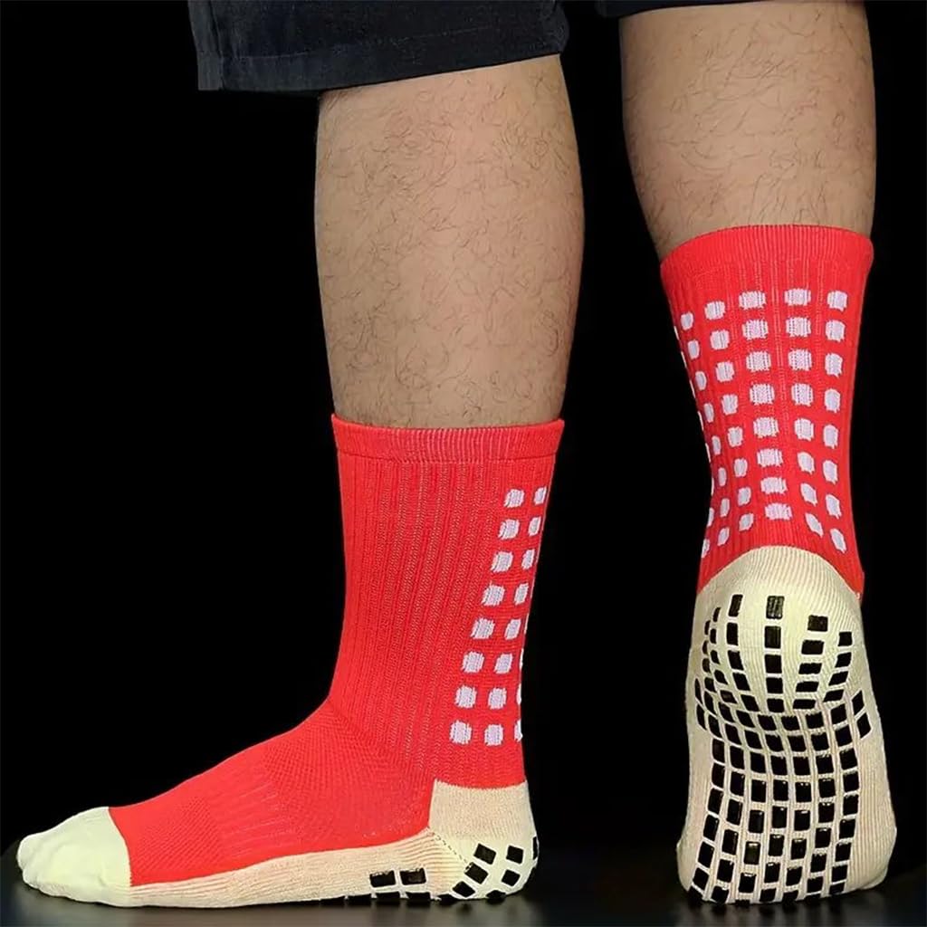 PROBEROS Football Socks for Soccer and Training with Rubber Anti Slip Grip | Red and Green
