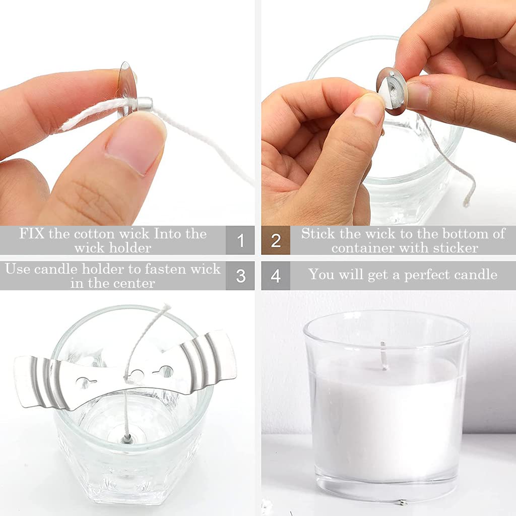 HASTHIP Candle Wick Roll for DIY Candle Making with 200 ft Cotton Rope and 100 Wick Tabs | Includes Wick Holders