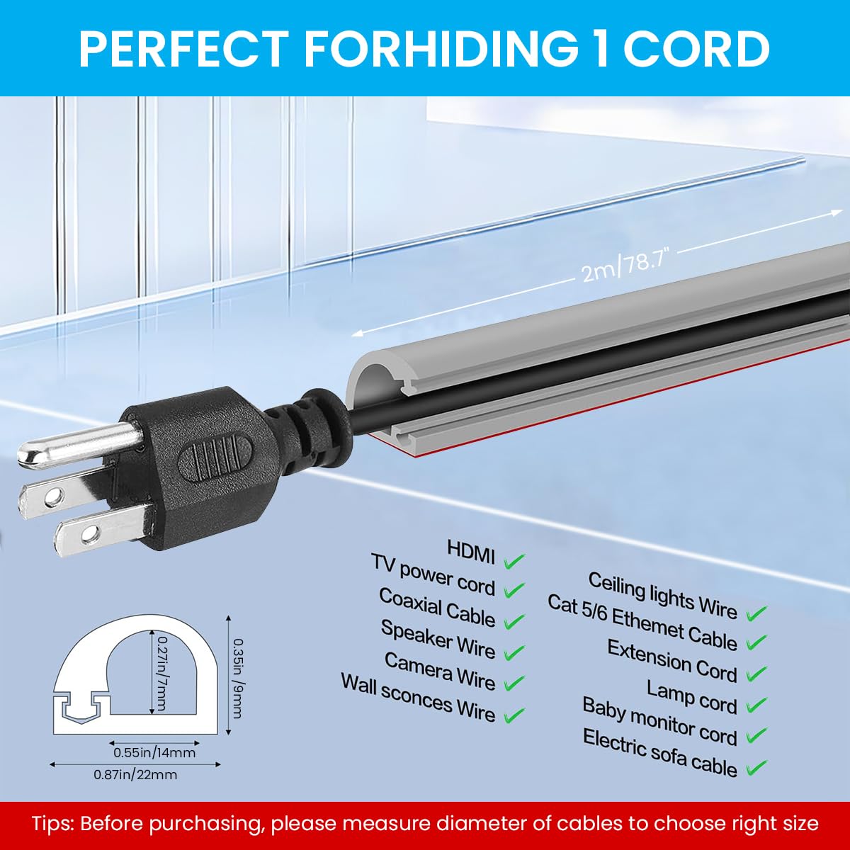 Serplex PVC Cord Cover 6.6ft for Floor Cable Management with Side Open Design | Grey 3PCS