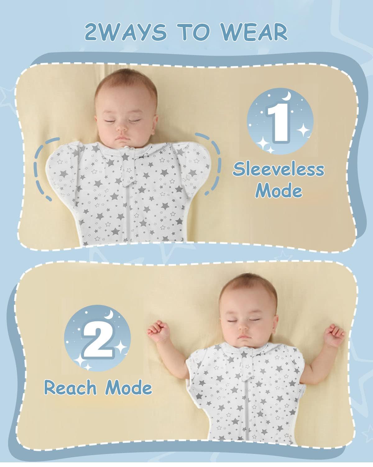 SNOWIE SOFT Baby Swaddles for Newborns, 100% Cotton Baby Swaddle Wrap for Newborns Arms Up Baby Sleeping Blanket Zipping Baby Sleeping Bag Newborn Sleep Sacks for Startle Reflex for Baby 0-6 Months