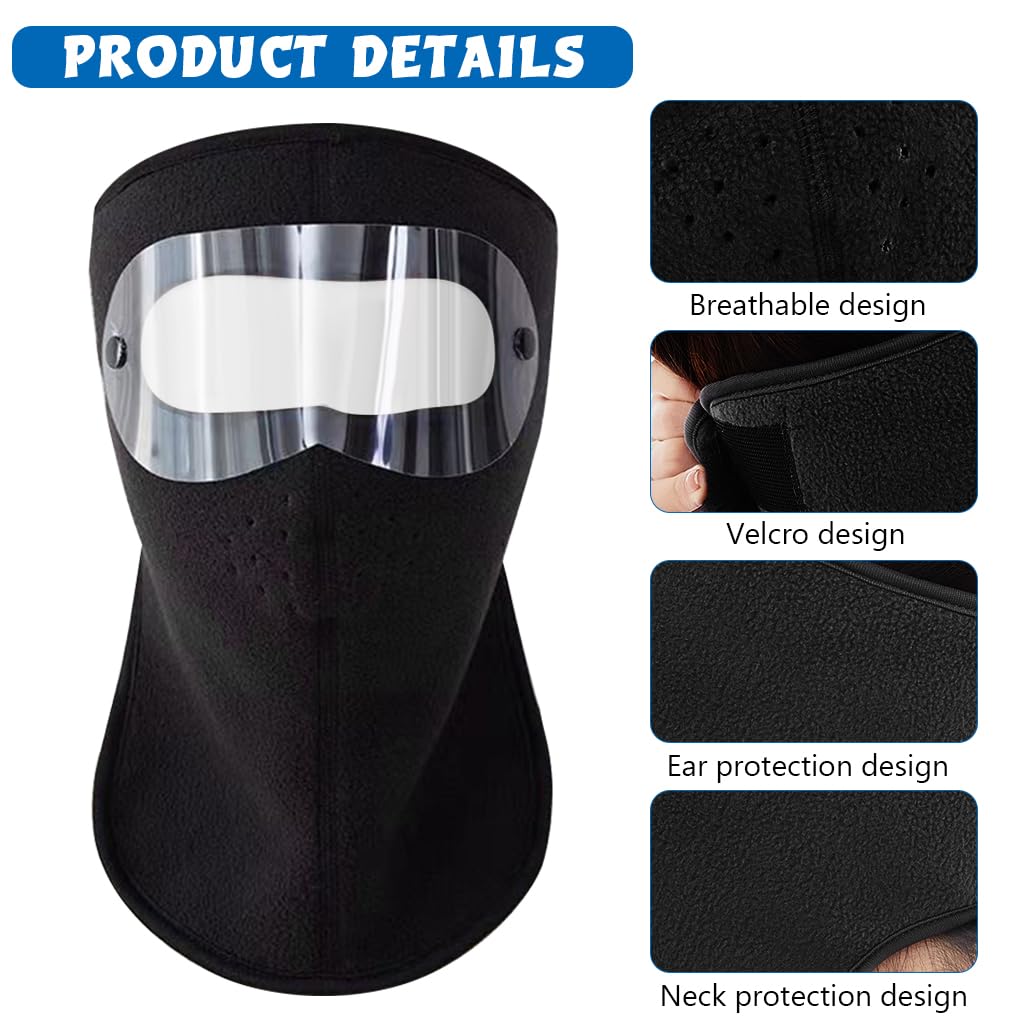 Proberos® Face Mask for Bikers in Riding UV Protected, Winter Thermal Soft Face Mask Neck Gaiter Detachable HD Breathable Winter Warm Fleece Face Mask One Piece Warm Head Cover, Black