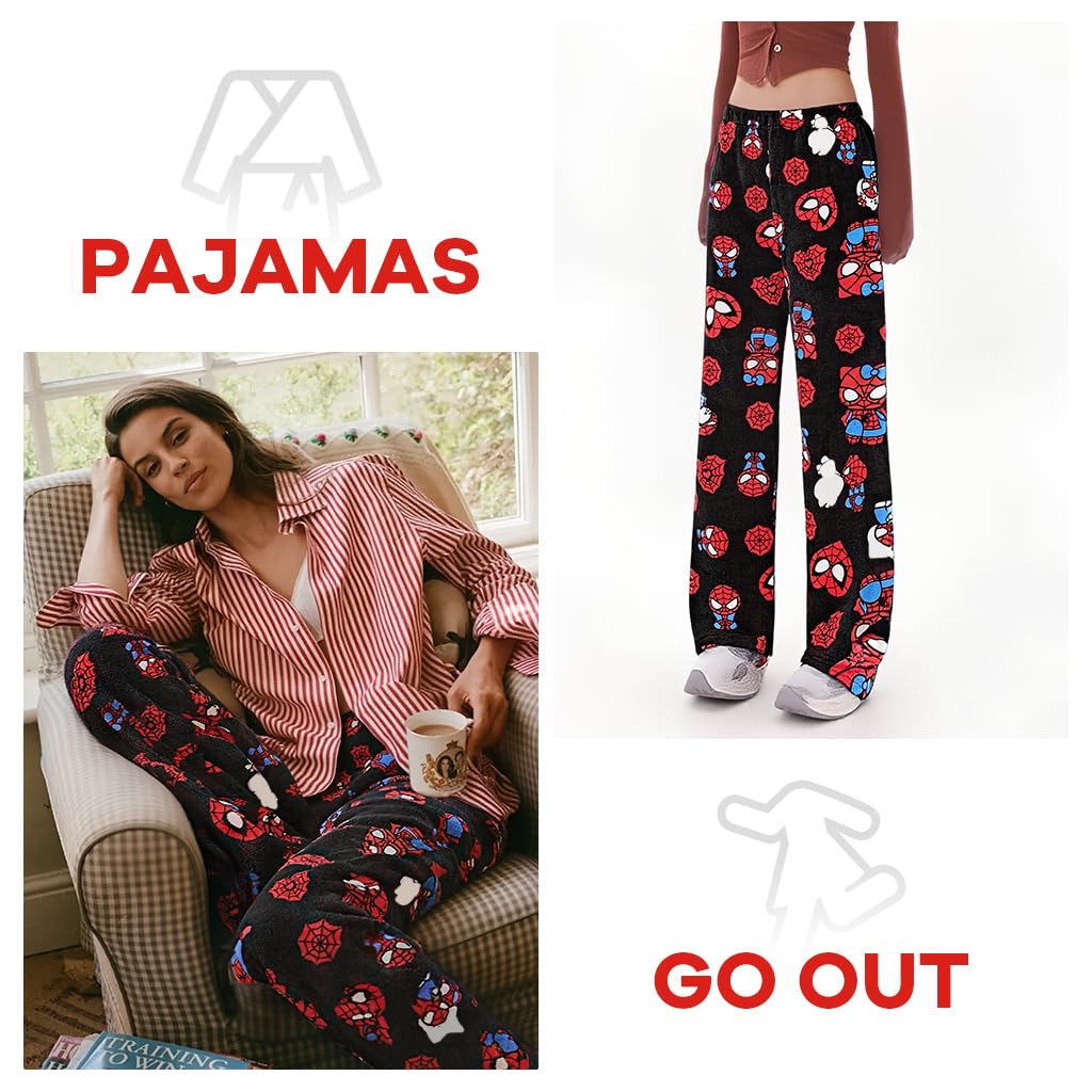 SANNIDHI Anime Pajama Pants for Women with Elastic Waist and Soft Flannel Fabric | Cozy Christmas Lounge Bottoms
