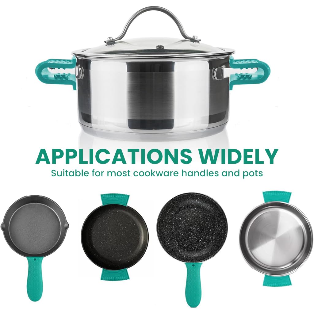 ZIBUYU Silicone Handle Grips for Cast Iron Tawa with Non Slip Ribbed Design 4 Pcs Set | Heat Resistant up to 480°F Green