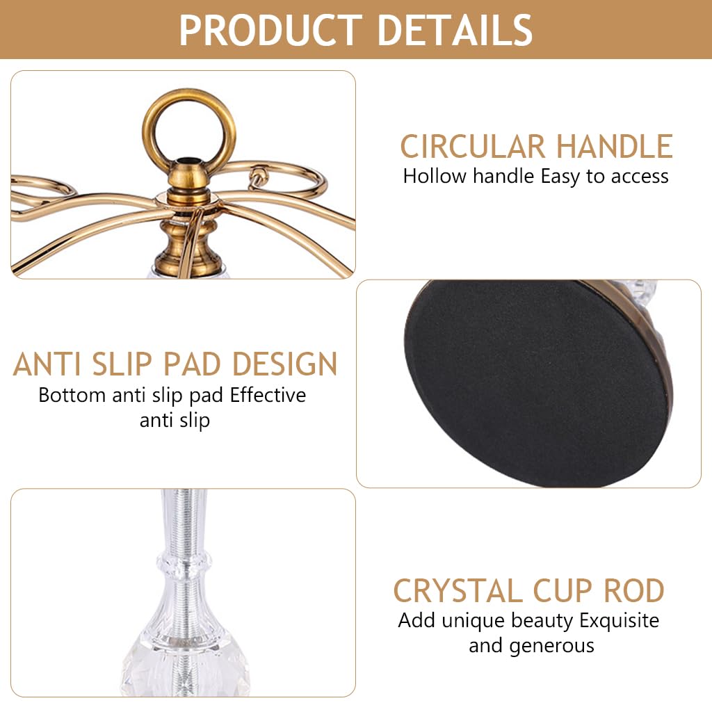 Supvox Metal Wine Glass Holder for 6 Goblets featuring Spiral Hooks and Crystal Pole | Gold Stainless Steel Countertop Rack 26x32 cm
