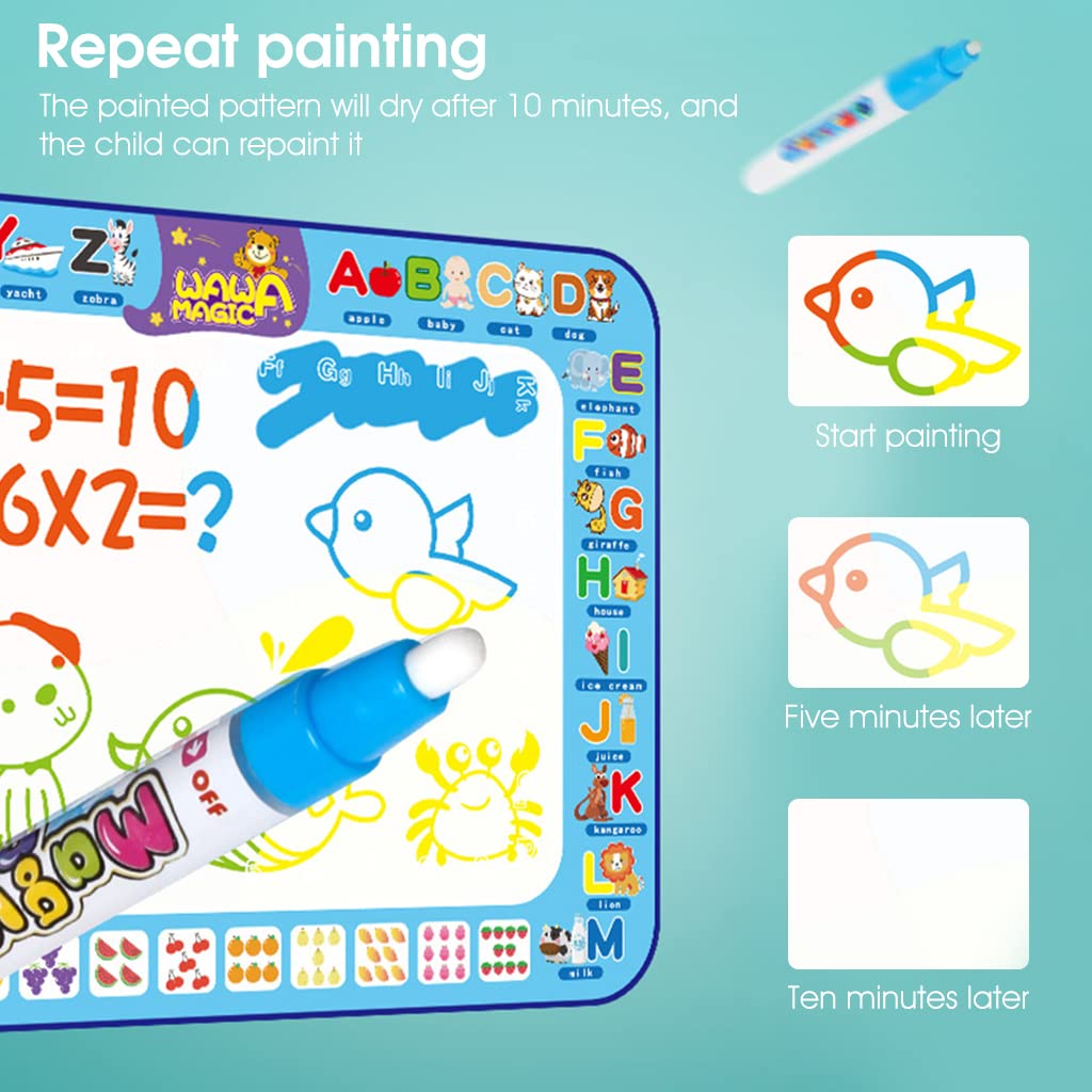 PATPAT  Water Doodle Mat 100*75CM Large Water Drawing Mat, Drawing Painting Mat with Water Doodle Pens Drawing Painting Stencils, Educational Toy Toddlers