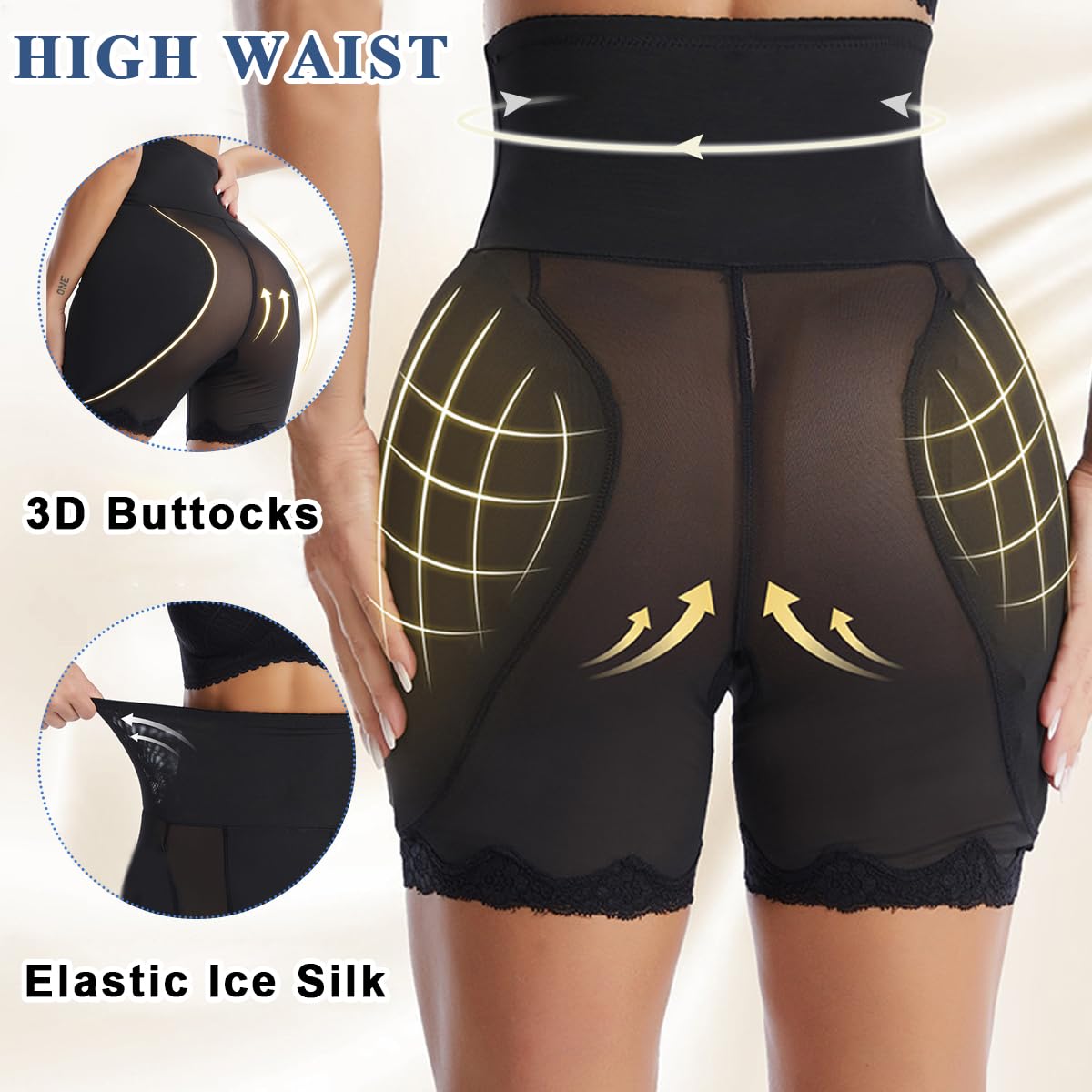 PALAY Hip Pads for Women Shapewear with Dual Insert Pads featuring Dacron Fabric | 3 PCS Black