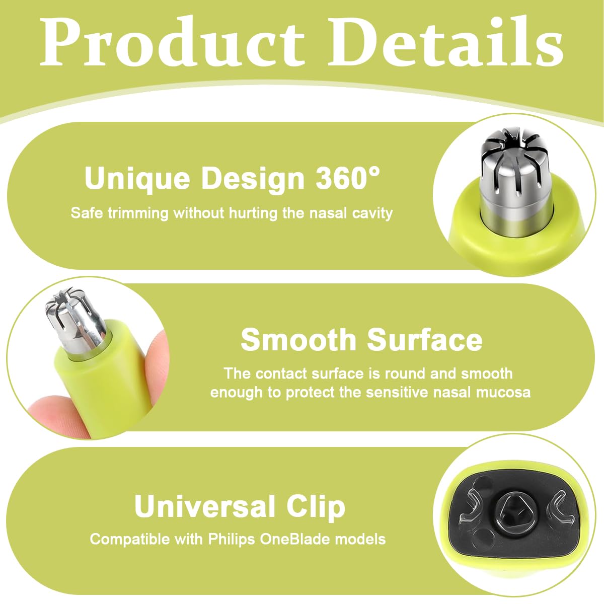 ZIBUYU Nose Hair Trimmer Replacement Blades with 360° Dual Blade System | 2 pcs Stainless Steel Heads for Philips Norelco OneBlade