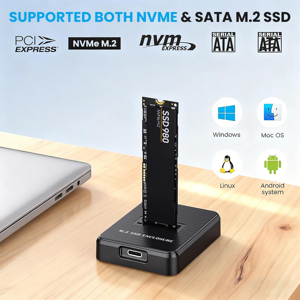 ZORBES NVMe and SATA M.2 Reader Adapter for 2230–2280 SSDs with 10 Gbps USB 3.1 Gen 2 | Tool-Free Plug and Play