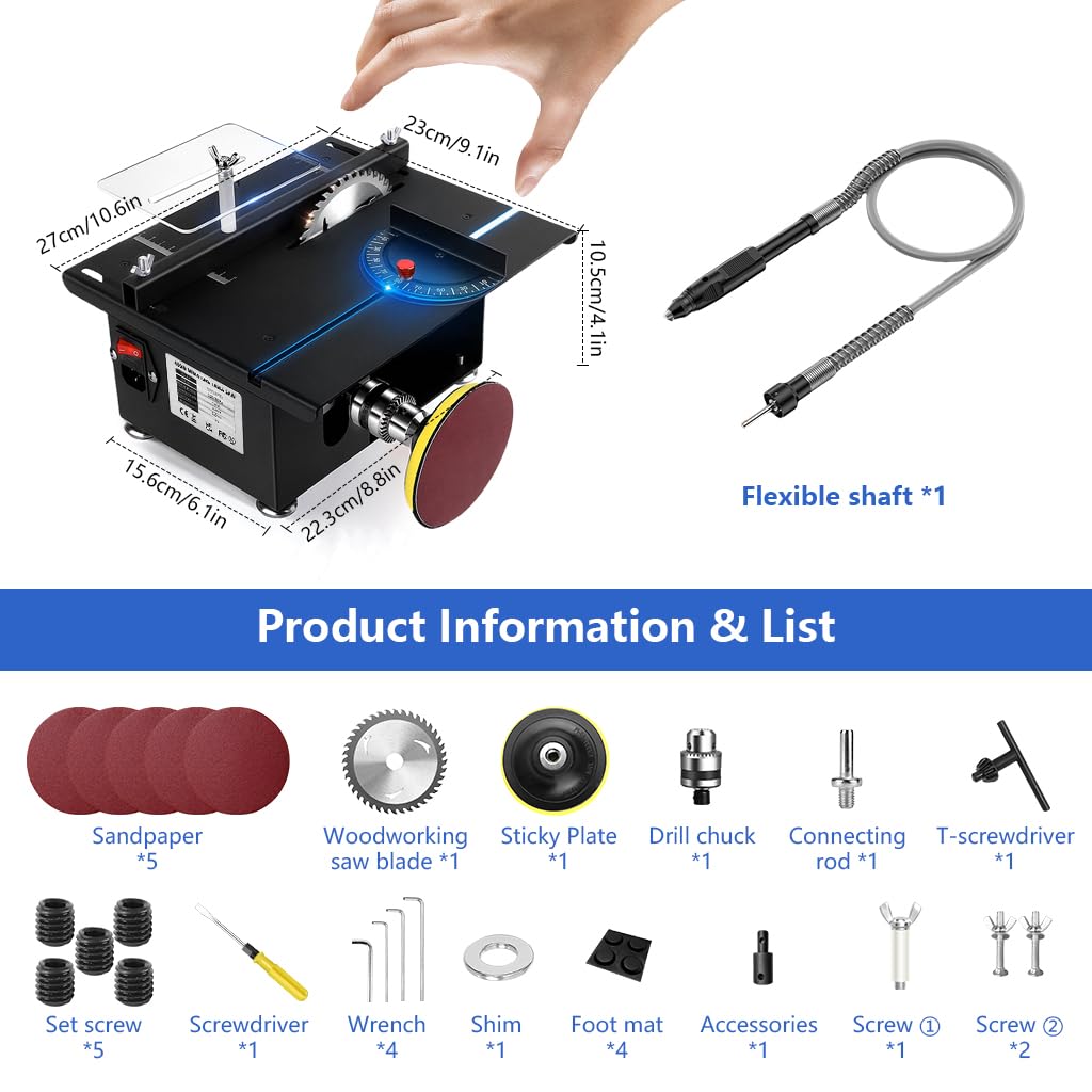 Serplex Mini Table Saw for DIY Crafts featuring 400W Motor and Angle Adjustable Cutting | Aluminum Alloy Build