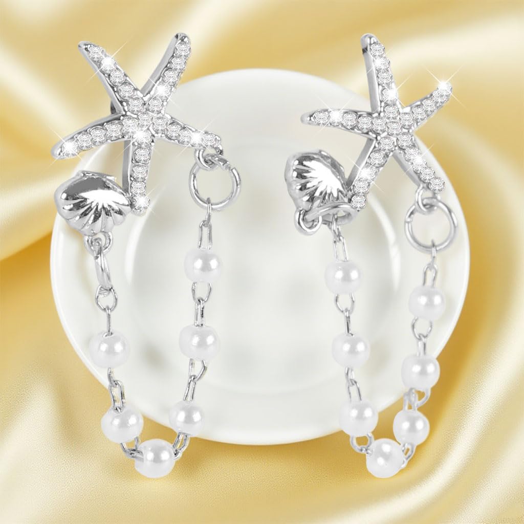 SANNIDHI Earrings for Women featuring Starfish and Shell Charms with Faux Pearls | Boho Beach Jewelry