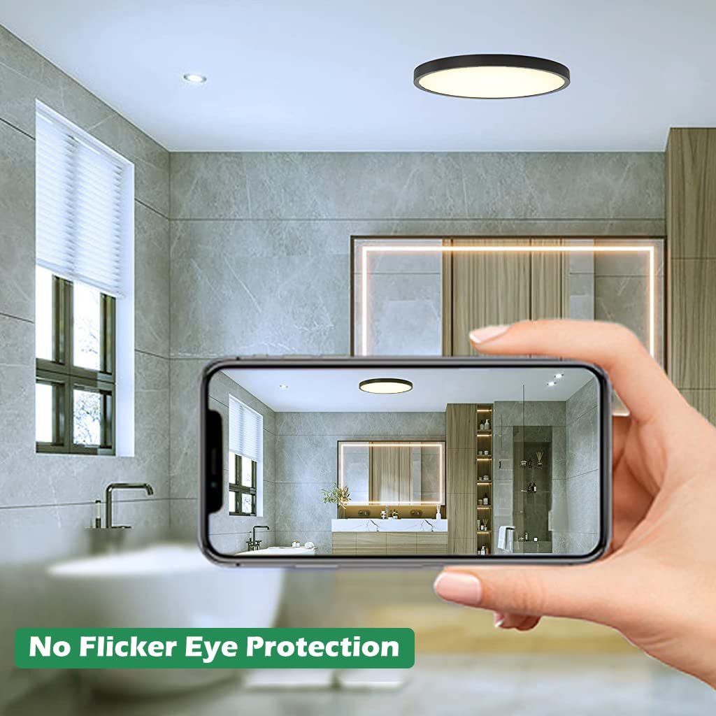 HASTHIP LED Ceiling Light for Living Room with 24W 120pcs Source and 0.83in Ultra Thin Design | Warm 3000K Black Fixture