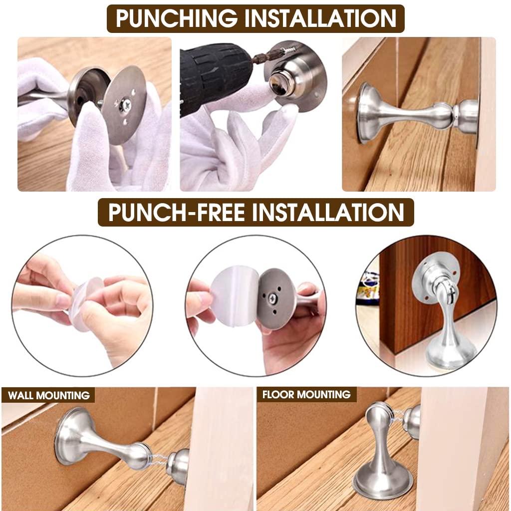 HASTHIP Magnetic Door Stopper for Home and Office featuring Magnetic Shock Absorption Design | Stainless Steel Wall and Floor Mounted Door Holder