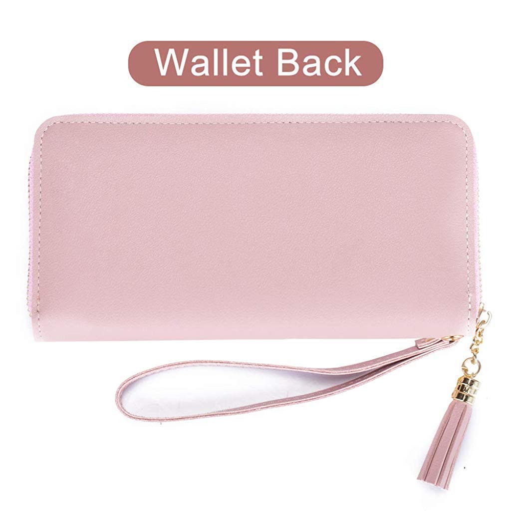 PALAY  Women's Long Wallet Tassel PU Leather Multi- Slots Girls Zipper Coin Large Purse Wallet for Women(Pink)