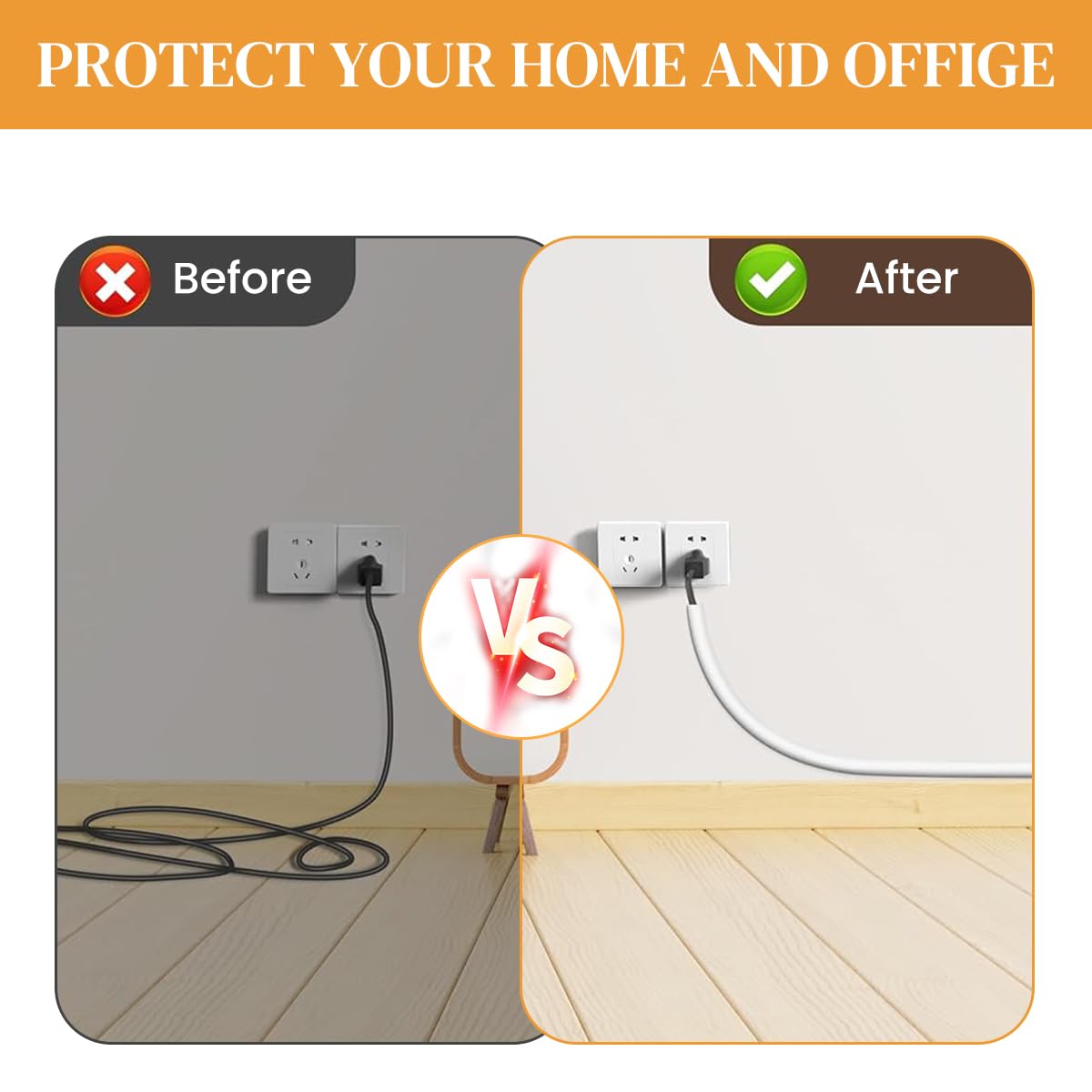 Serplex PVC Cord Cover 6.6ft for Home and Office Cable Management with Side Open Design