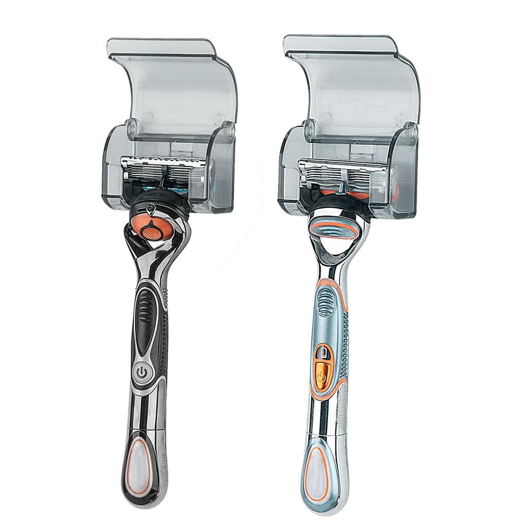 HASTHIP Razor Holders for Bathroom with Dustproof Flip Cover and Self Adhesive | 2 Pcs Grey