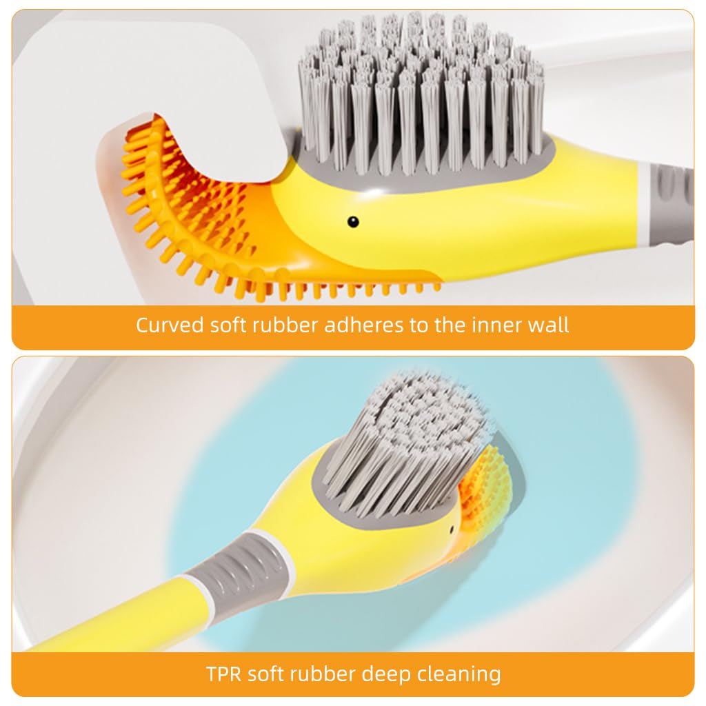 HASTHIP Toilet Brush with Built-in Soap Dispenser and Double-Sided Bristles | Yellow Duck Holder