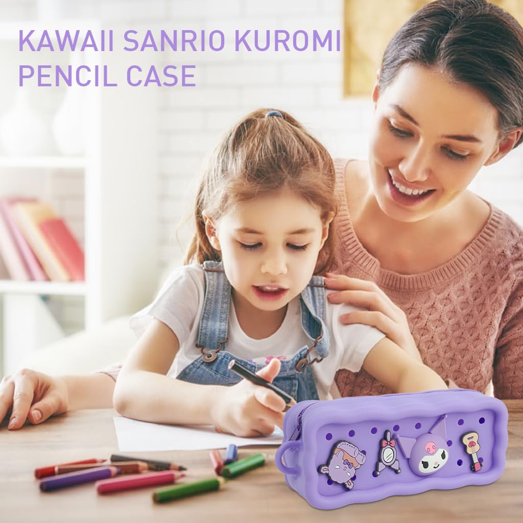 Climberty Pencil Pouch for Kids with DIY Kuromi Charms 21.5x6x8cm Purple Silicone | Cute Gift for Girls
