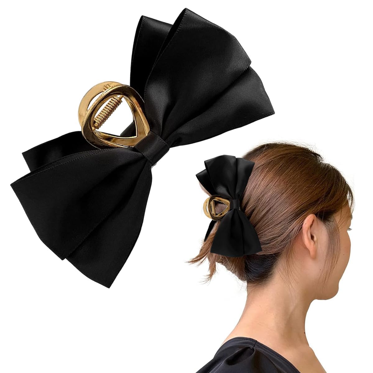 PALAY® Large Bow Hair Claw Clips for Women Metal Hair Bow Claw Clip for Medium Thick Hair, Stylish and Elegant Non-slip Strong Hold Big Hair Clamp - Black