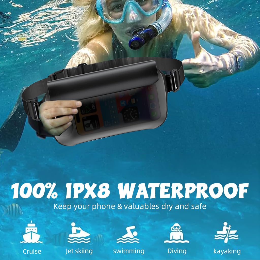 GUSTAVE Beach Waist Bag for Swimming 25x13cm with Double Zip Lock and Touch Screen TPU | 2 PCS