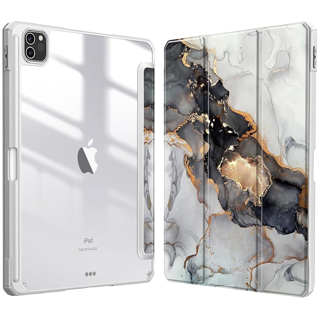 ZORBES Tablet Case for iPad Pro 13 inch 2024 with Pen Holder featuring Acrylic Shell | Marble Pattern Transparent Cover for Models A2925 and A2926