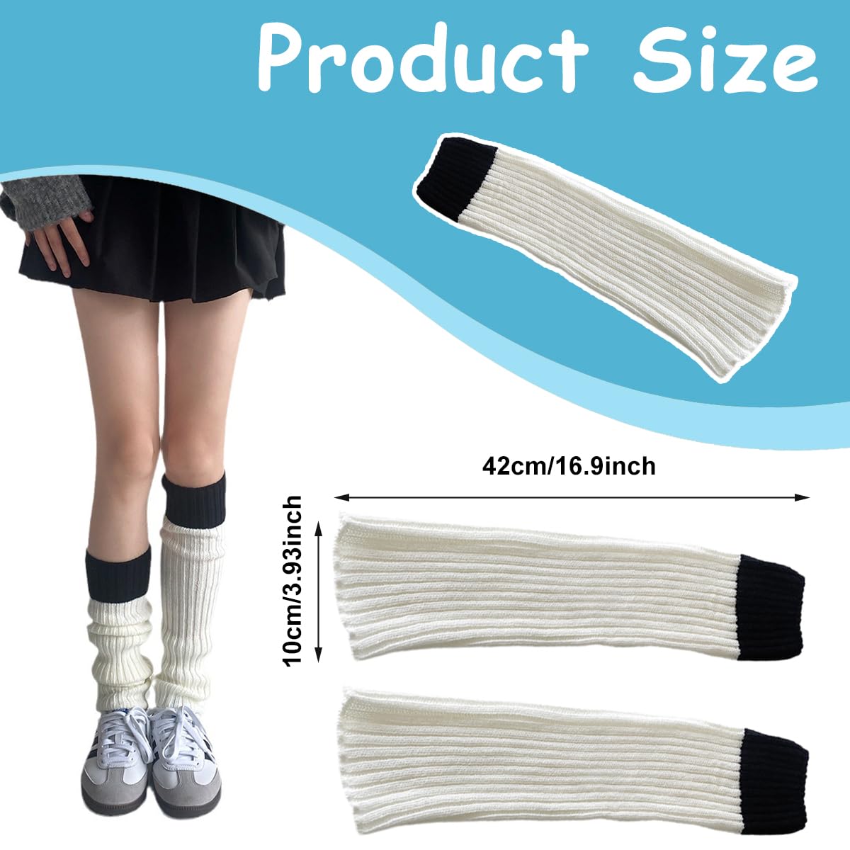 PALAY® Leg Warmers for Women Girls Fashion Ribbed Knit Calf Length Stocking Two-Tone Stitching Long Boot Socks for Ballet Dance Figure Skating Yoga Party Junior