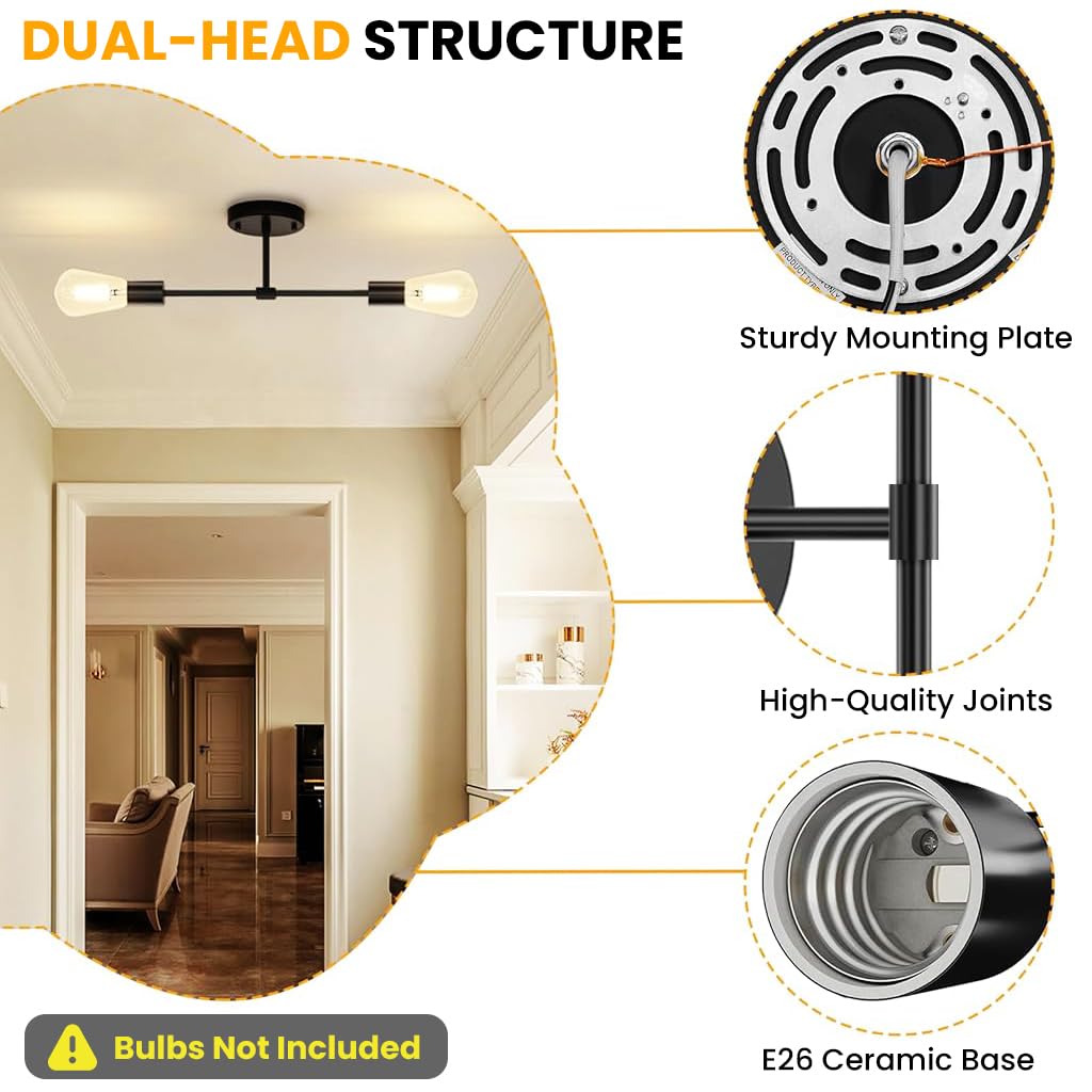 ELEPHANTBOAT Wall Light for Home Decorative Use with 13.4 in Dual Head Metal Design | Hallway & Bedroom Fixtures