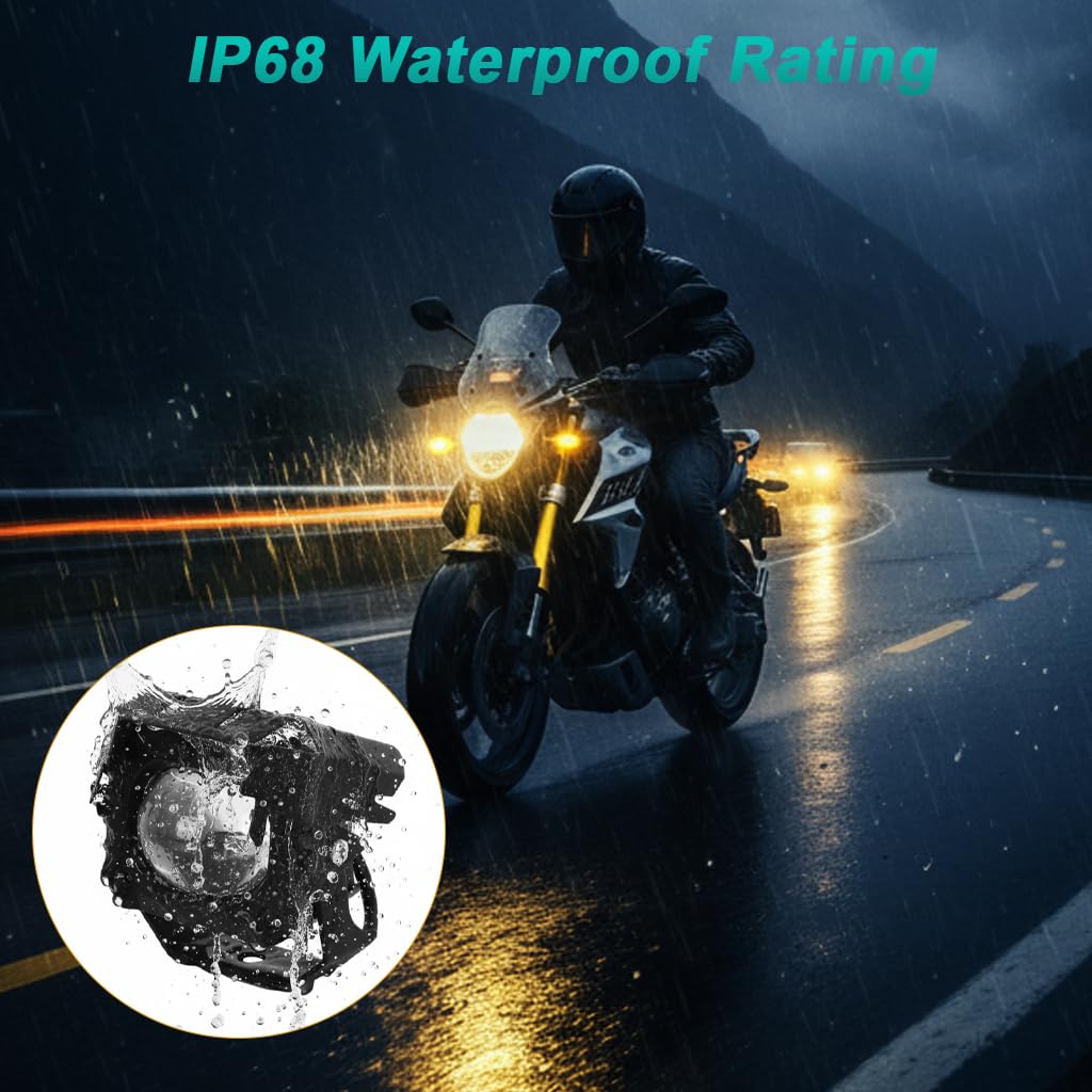STHIRA Motorcycle Headlights 2Pcs with Dual-Color LEDs for Motorbikes | Waterproof Fog Lights