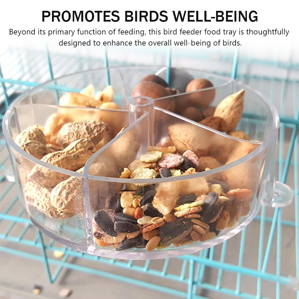 Qpets Bird Feeder for Cage with 5 Rotatable Compartments and 13 x 13 x 4 cm Acrylic Tray