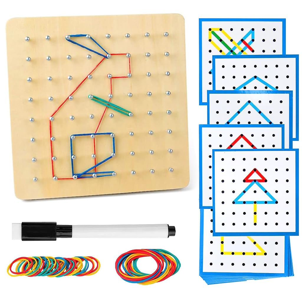 PATPAT Wooden Geoboard Toy for Kids with 18×18cm Board & 24 Pattern Cards | Montessori Learning Game