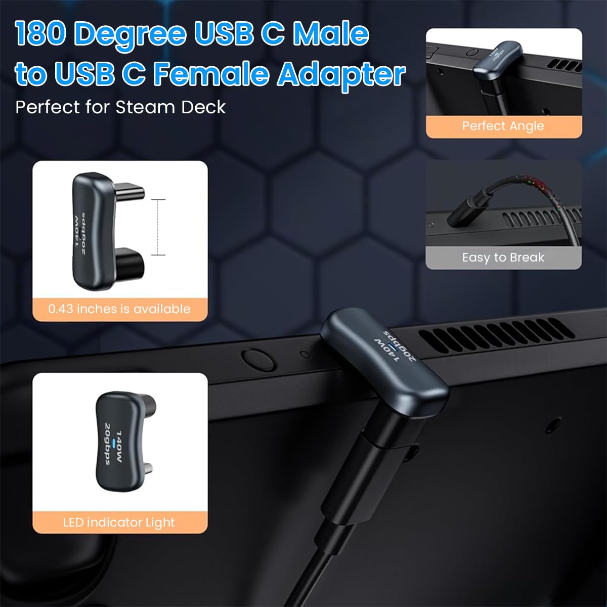 Verilux USB C Adapter for 4K@60Hz Display and 20Gbps Data | Zinc Alloy 140W PD Connector