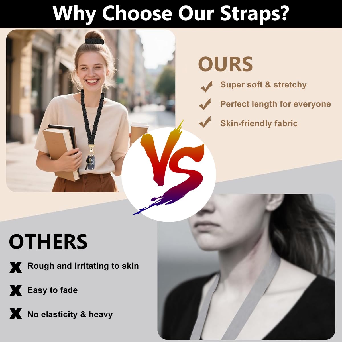 OFIFO Stretchy Fabric Lanyard for ID Card and Keys with Metal Clasp and Keychain | Office and School Use