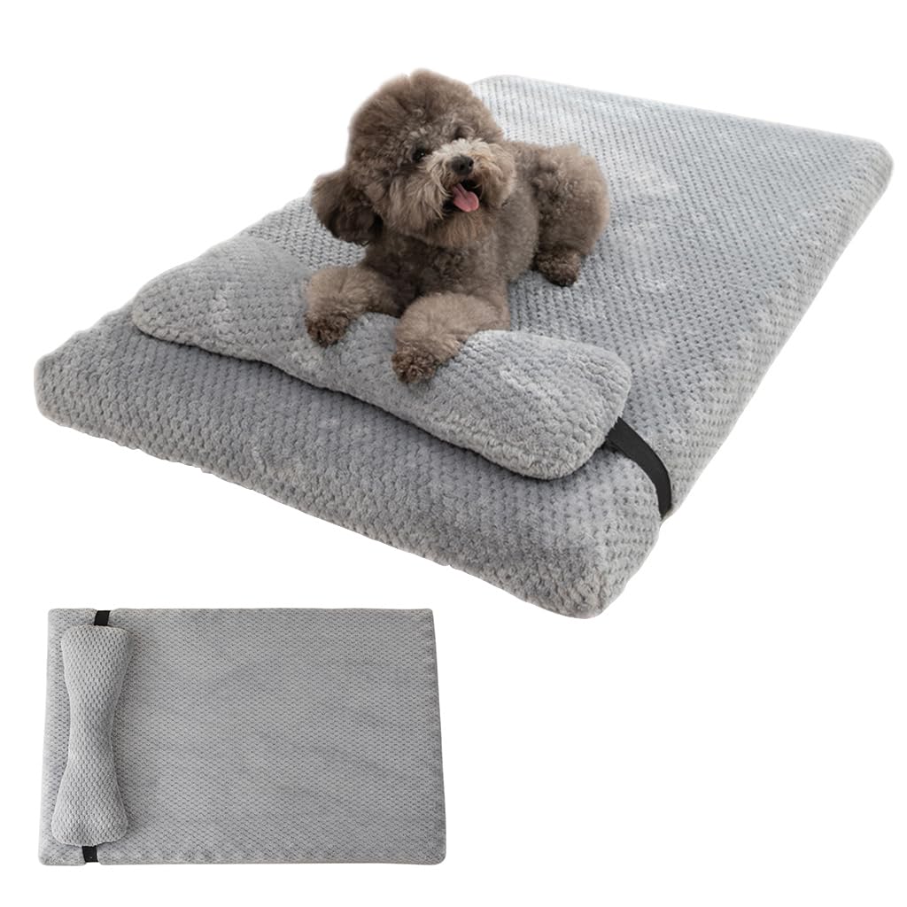 Qpets Orthopedic Memory Foam Pet Bed for Small and Medium Pets with 21.6x15.7 in Size and Anti Slip Base | Removable Washable Cover and Long Pillow Support