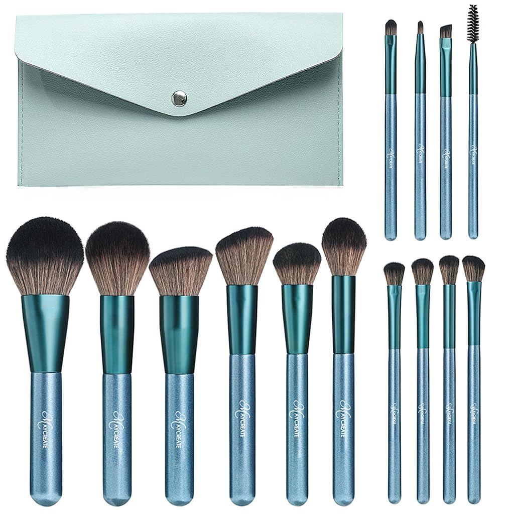 MAYCREATE Makeup Brush Set for Beginners and Artists with 14 Pcs & Wooden Handles | Soft Synthetic Bristles