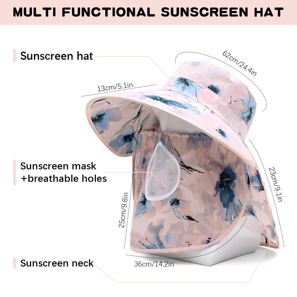 SANNIDHI Sun Hat for Women with UPF50+ Wide Brim and Removable Face Mask | Floral Print Summer Protection