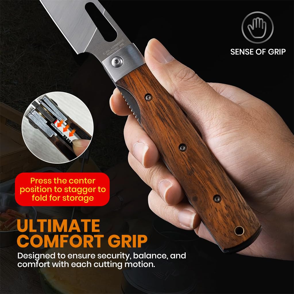 Supvox Kitchen Cutter for Camping and BBQ Cooking with 10 in Blade and Wooden Handle