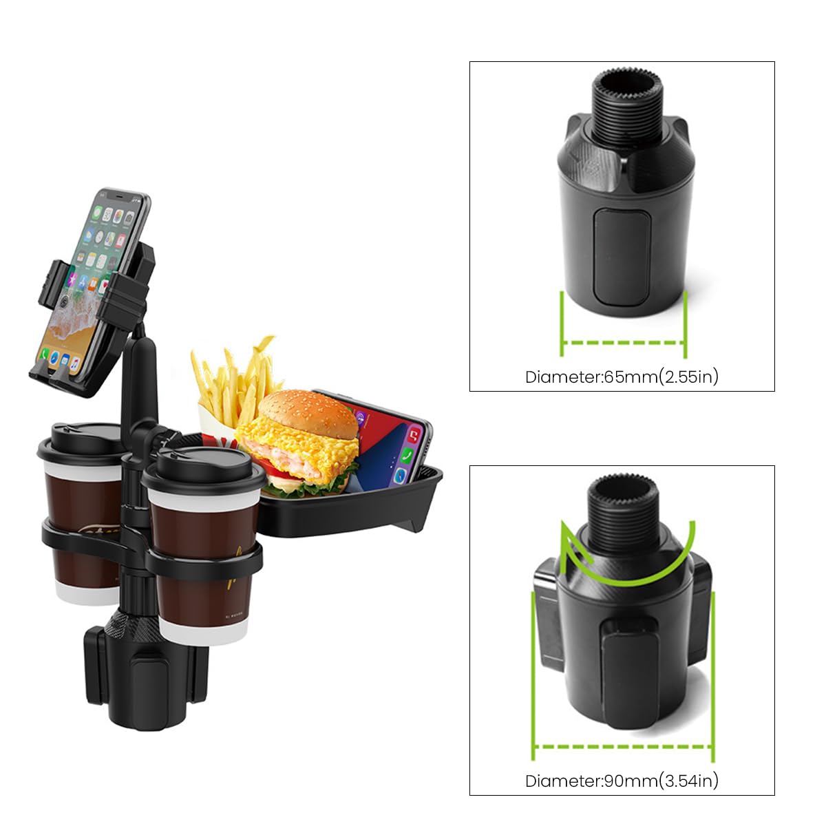 STHIRA® Car Phone Holder Cup Holder with Food Tray 360 Degree Rotation 3 in 1 Food Tray with Dual Cup Holders & Phone Holder Snack Tray for Car Cup Holder Universal Fit Cup Holder for 18-40 oz Cups