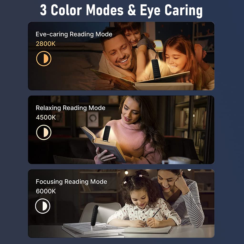 ELEPHANTBOAT LED Book Light for Reading with Flexible Clamp and 3 Colors & 5 Brightness