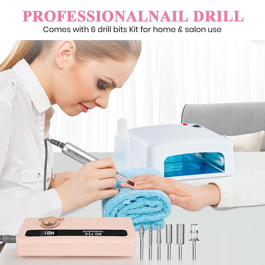 MAYCREATE Nail Drill Kit for Manicure with 6 Bits and 6 Sanding Rings | USB Rechargeable 3600mAh