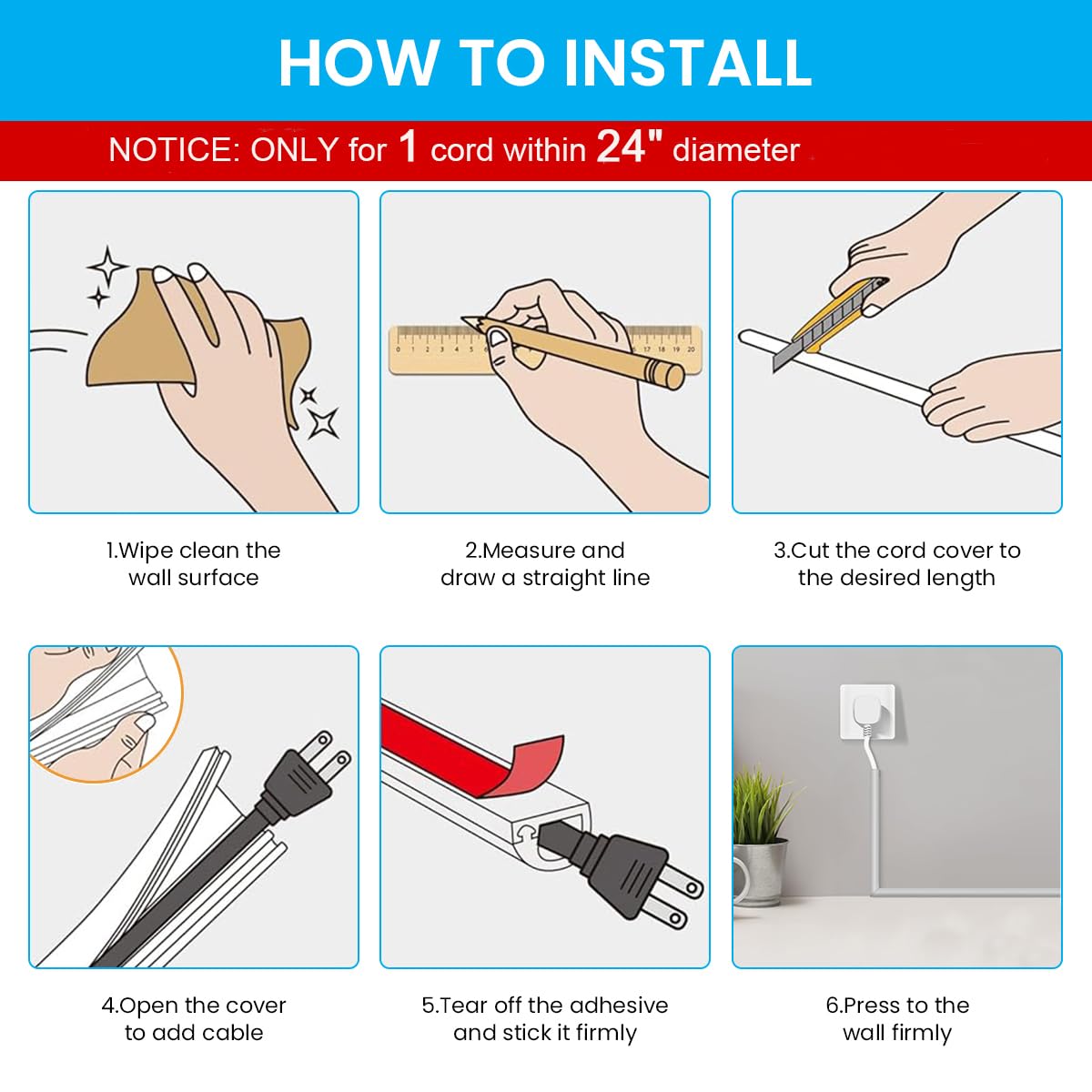 Serplex Floor Cord Hider for Home and Office with Side-Open Design and 6.6FT PVC Cover