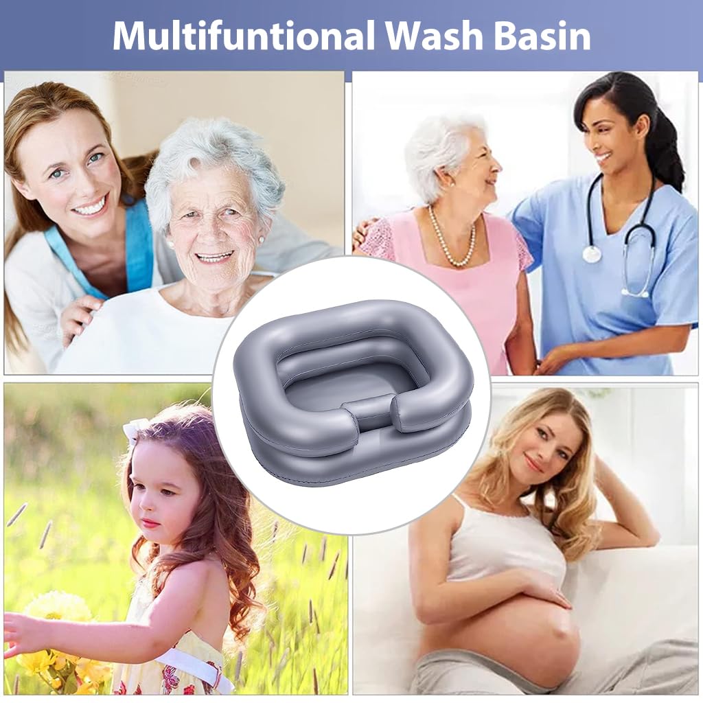 PALAY Inflatable Washing Hair Basin, Portable Hair Washing Tray for Elderly, Disabled, Pregnant, Injured, Bedridden and Handicap, Hair Washing Sink with Drain Tube Use, Pink